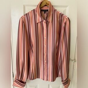 Lafayette 148 New York Pink Stripe Silk Blouse Sz 10